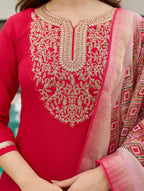 Cotton Silk Kurta With Bottom & Dupatta Set