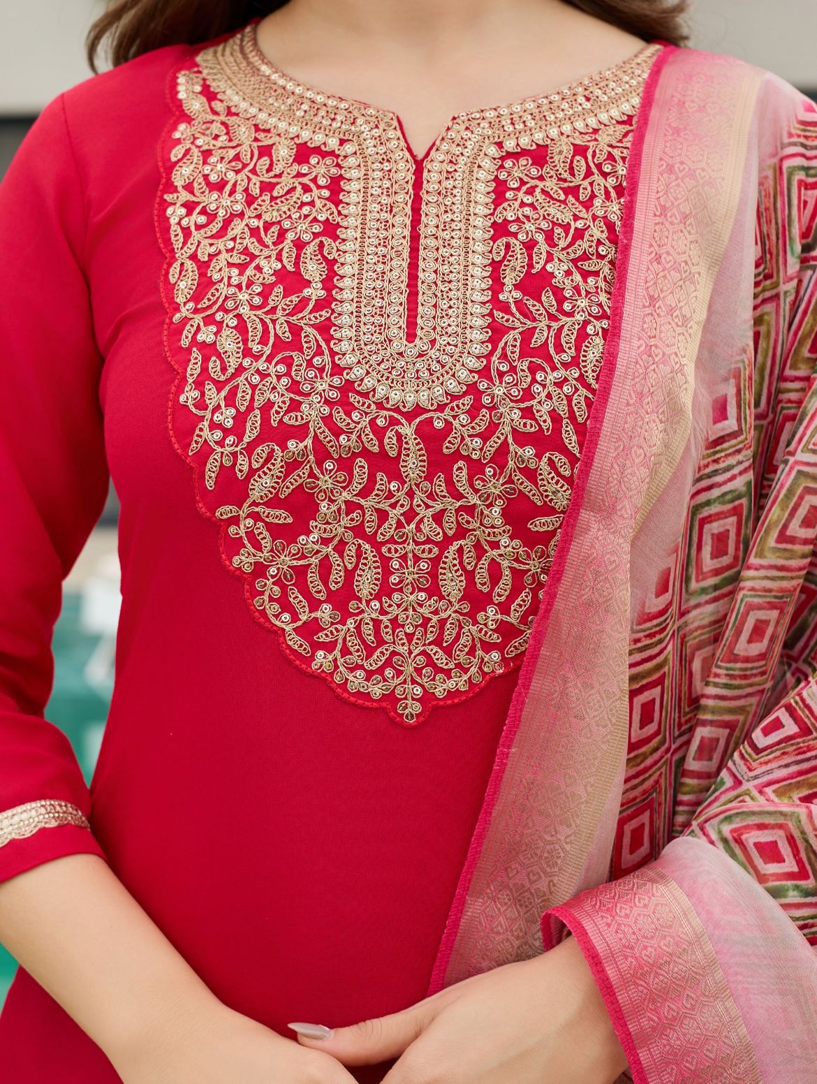Cotton Silk Kurta With Bottom & Dupatta Set
