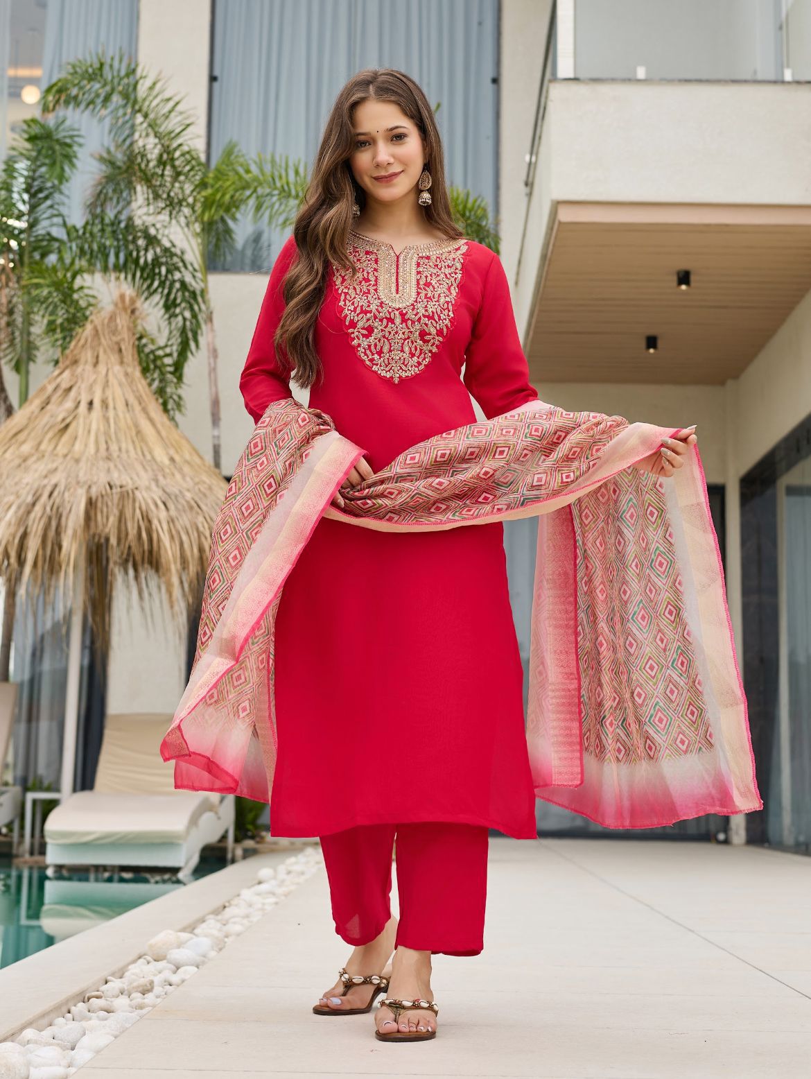 Cotton Silk Kurta With Bottom & Dupatta Set