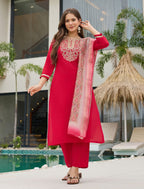 Cotton Silk Kurta With Bottom & Dupatta Set