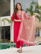 Cotton Silk Kurta With Bottom & Dupatta Set