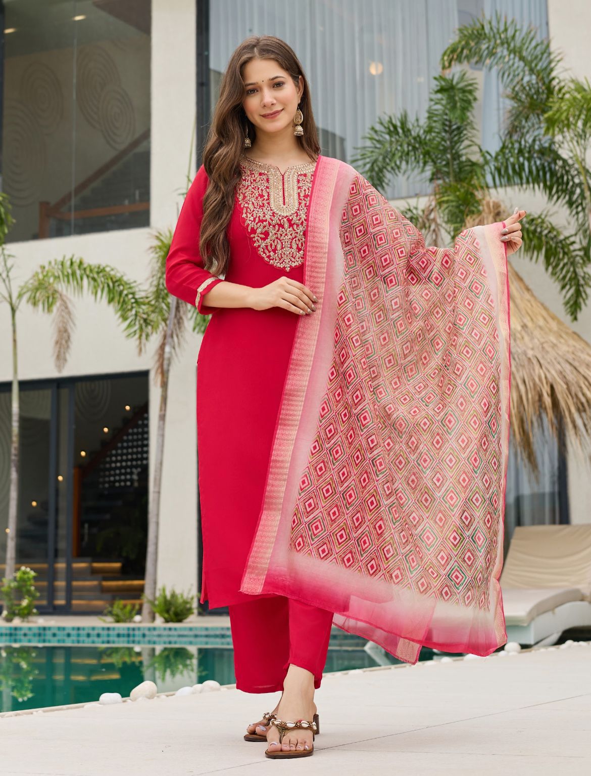 Cotton Silk Kurta With Bottom & Dupatta Set