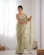 Women's Net Sequence Embroidery Work Saree