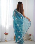 Women's Net Sequence Embroidery Work Saree