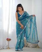 Women's Net Sequence Embroidery Work Saree