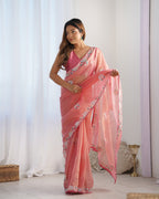 Women's Net Sequence Embroidery Work Saree