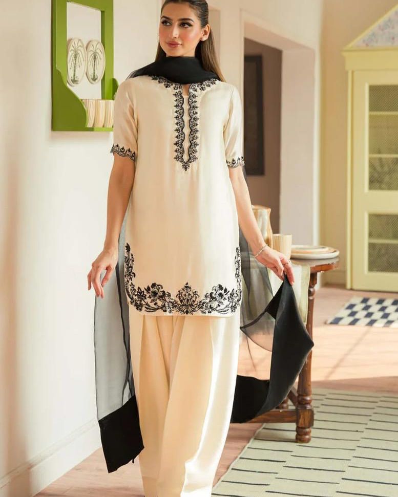 Designer Embroidery Work Kurti With Bottom And Dupatta Set