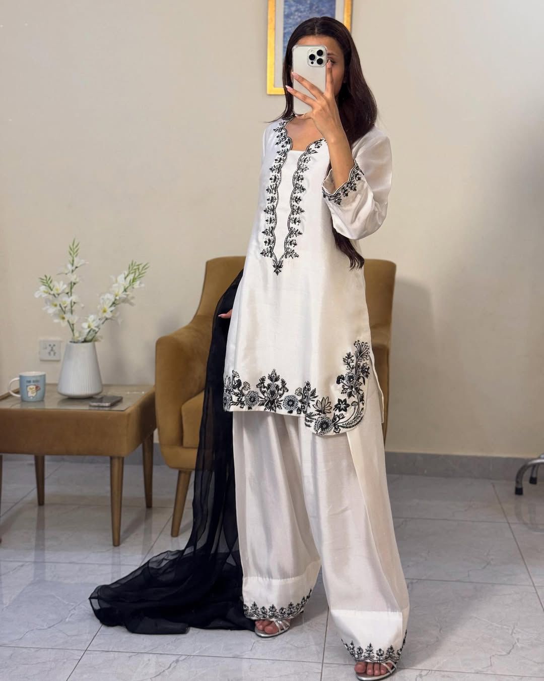 Designer Embroidery Work Kurti With Bottom And Dupatta Set