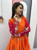 Double Color Anarkali Gown With Embroidery Bandej Koti