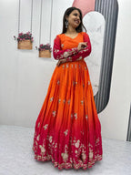 Double Color Anarkali Gown With Embroidery Bandej Koti
