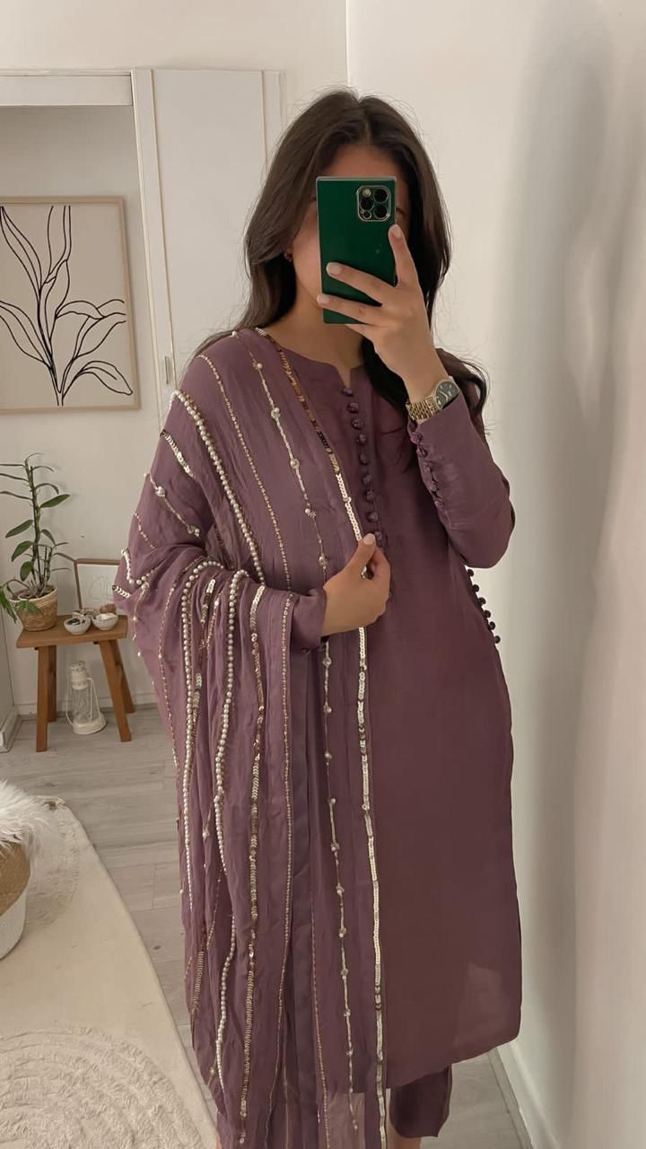 Women’s Heavy Faux Georgette Embroidery Work Kurta Pant With Dupatta Set