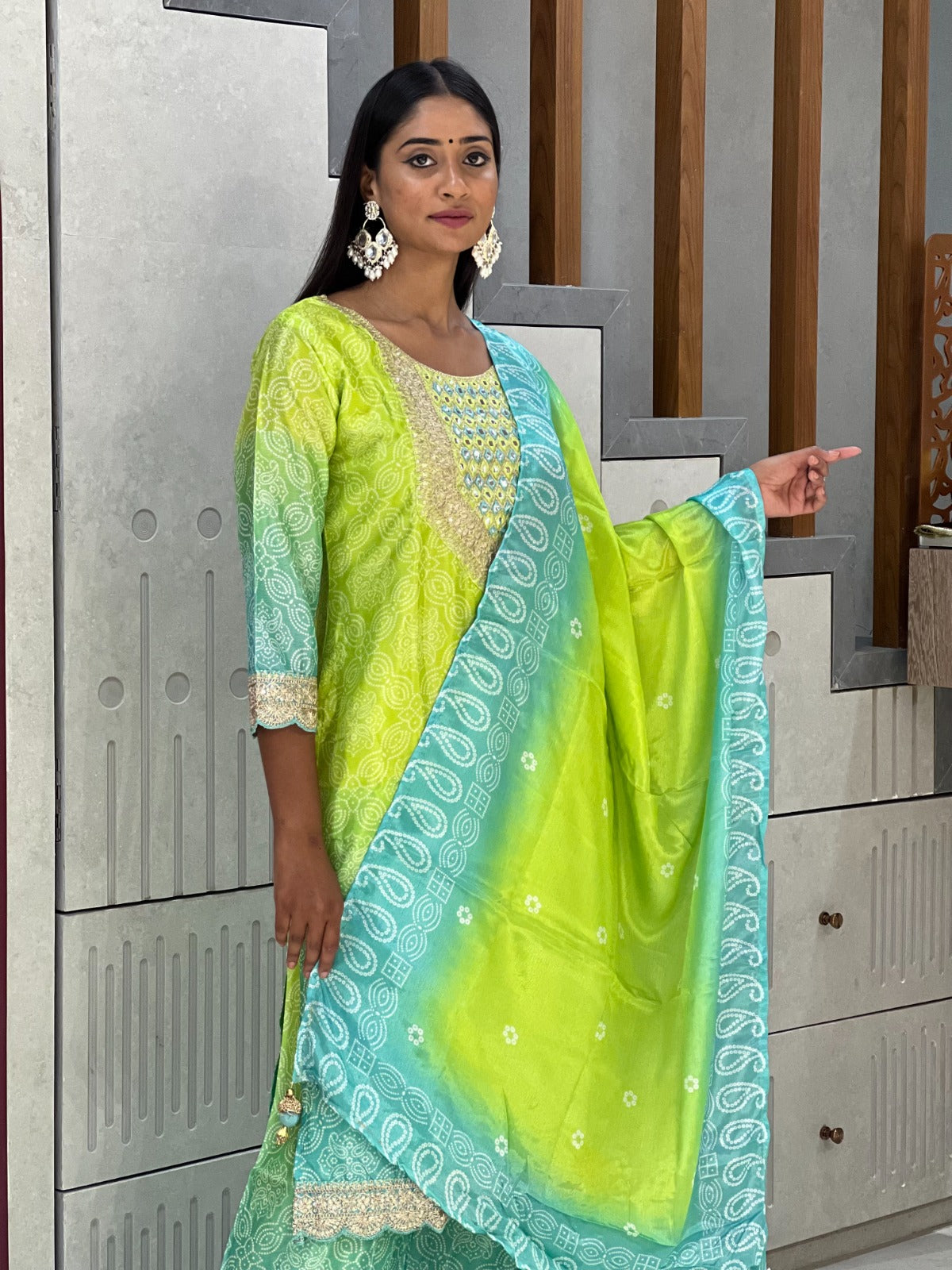 Beautiful Chinnon Printed Kurti with Pant