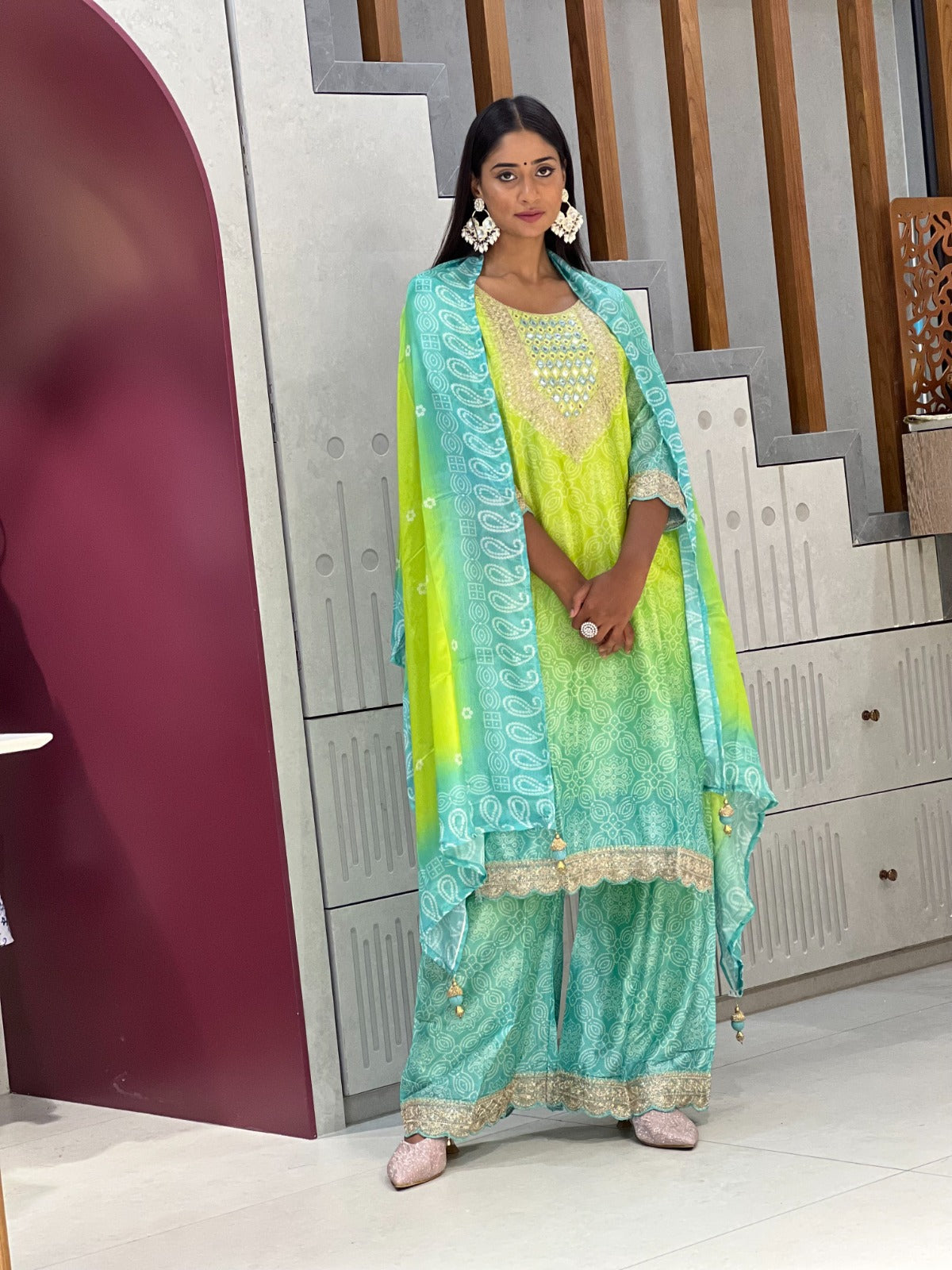 Beautiful Chinnon Printed Kurti with Pant