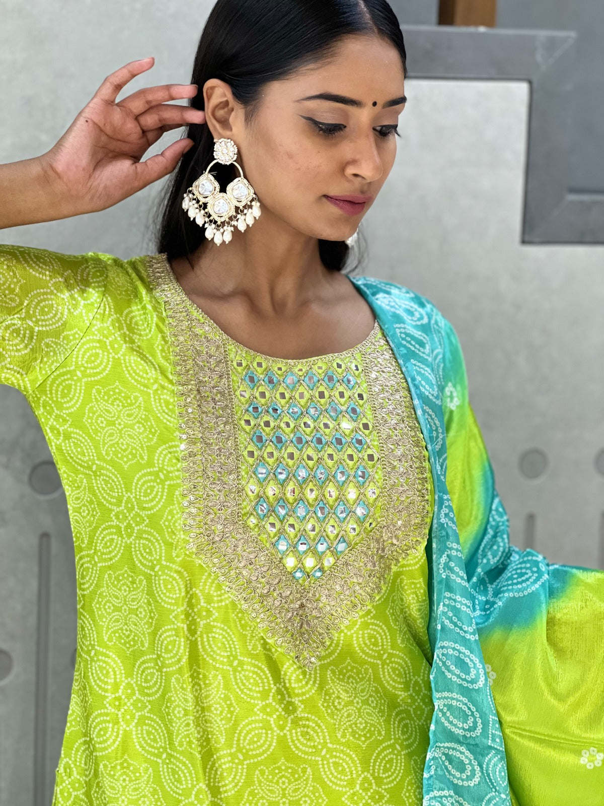 Beautiful Chinnon Printed Kurti with Pant