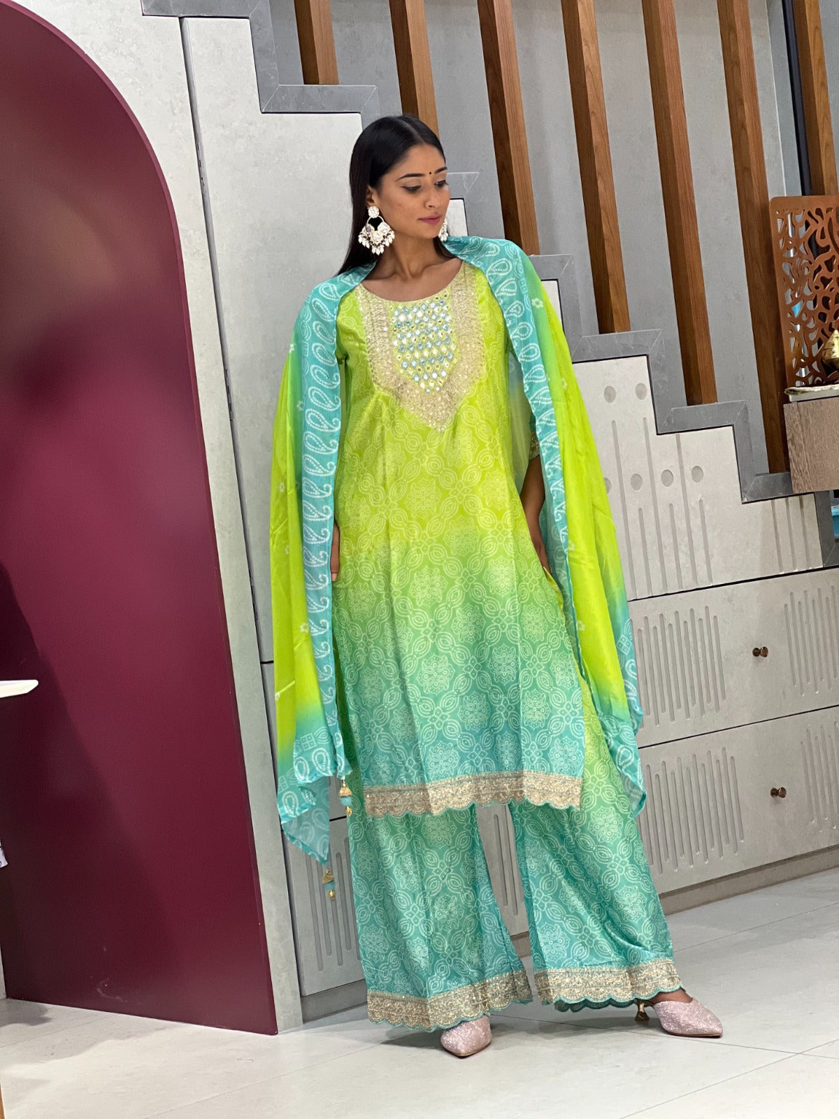 Beautiful Chinnon Printed Kurti with Pant