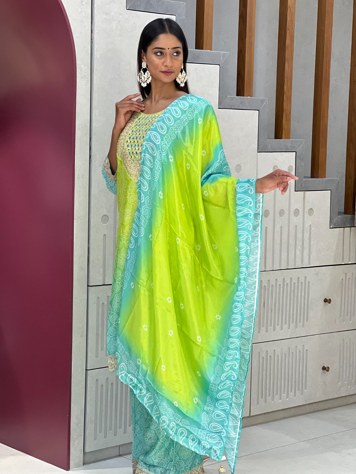 Beautiful Chinnon Printed Kurti with Pant