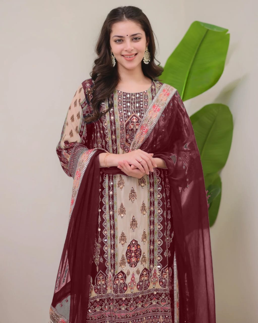 Women Fancy Floral Printed Sequinned Straight Kurta