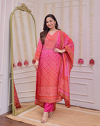 Pink Orange Bandhani Shimmer Handwork Festive Suit