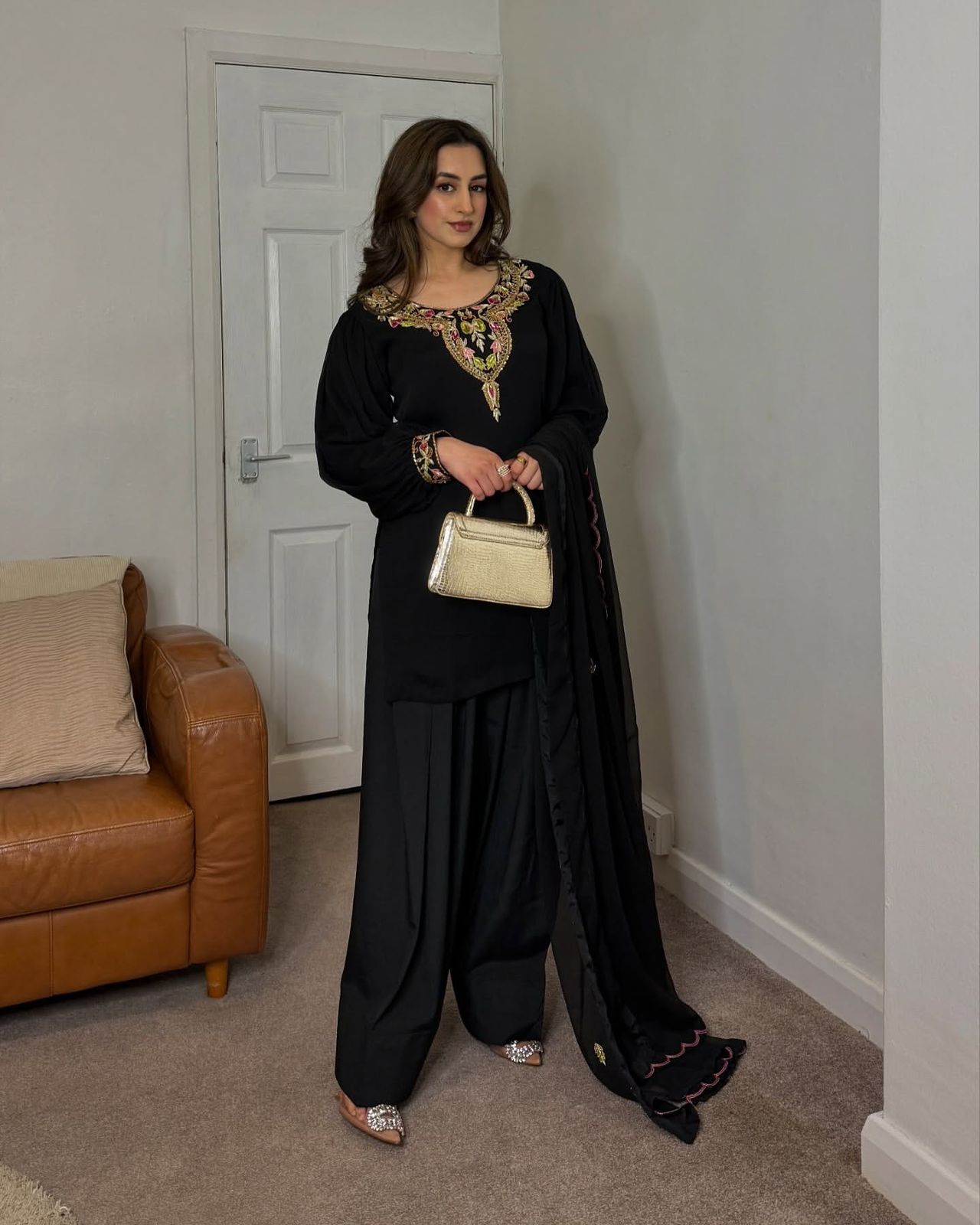 Women's Faux Georgette Embroidered Sharara Suit