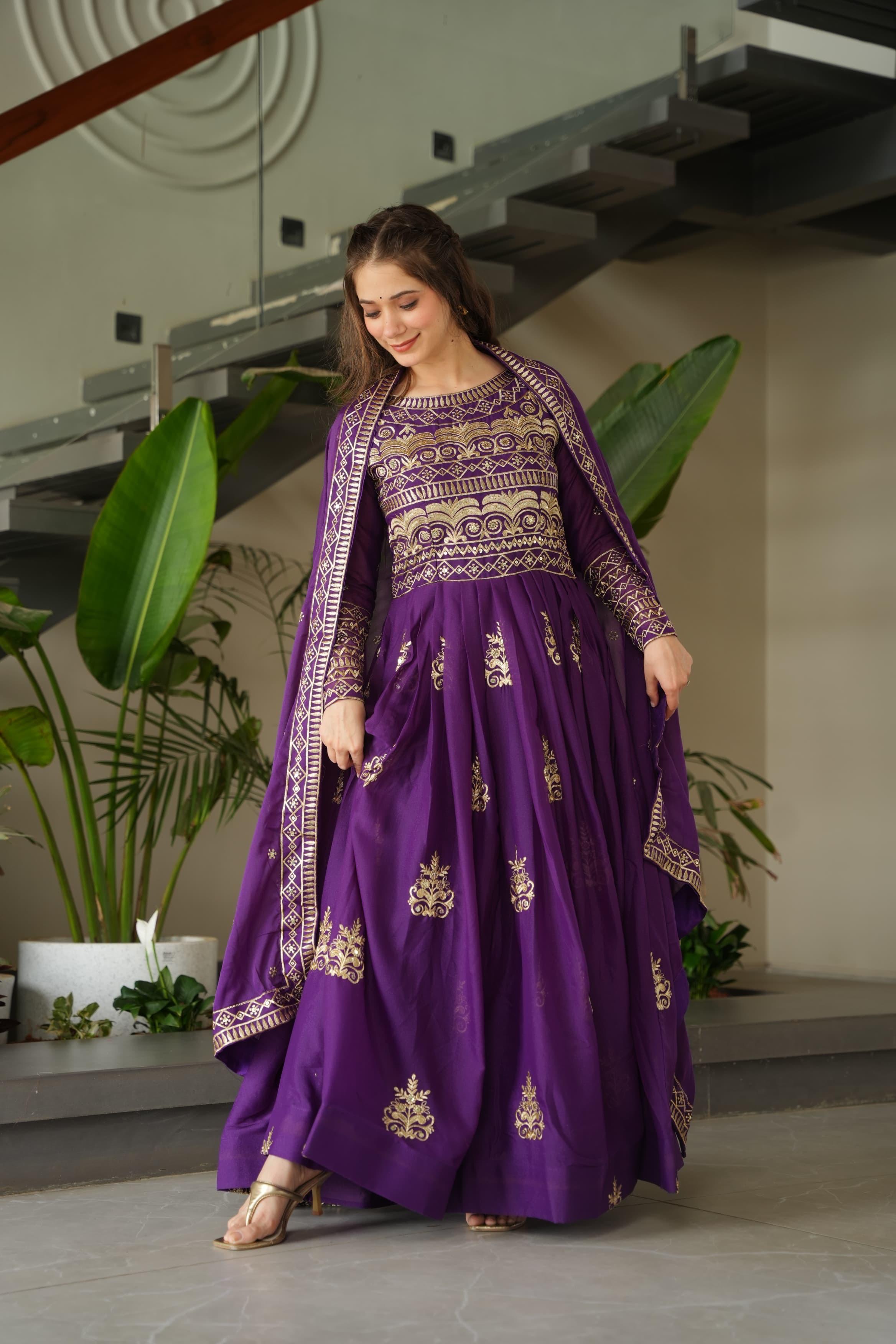 Embroidered Gown With Sequins Work And Dupatta
