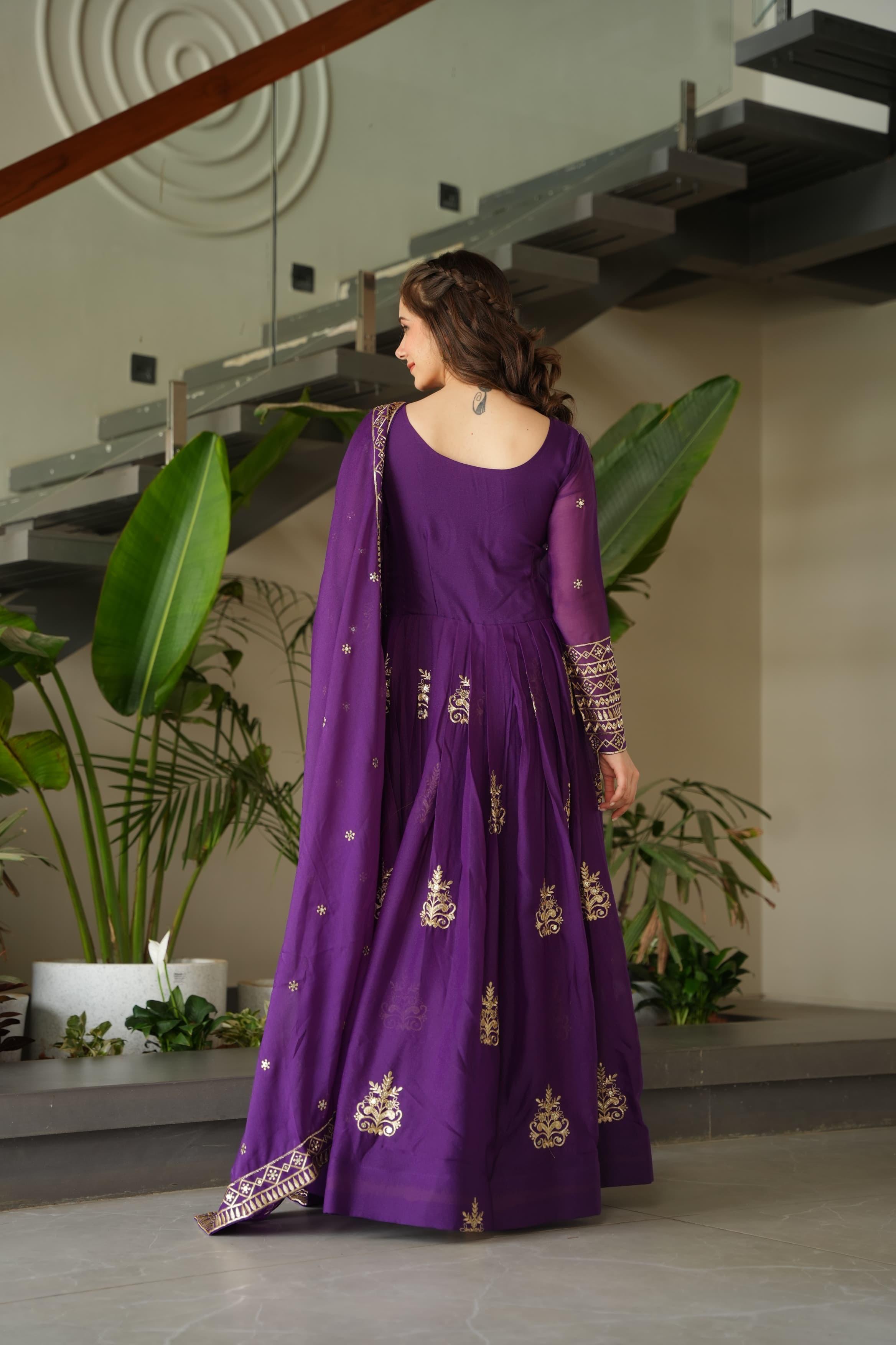 Embroidered Gown With Sequins Work And Dupatta