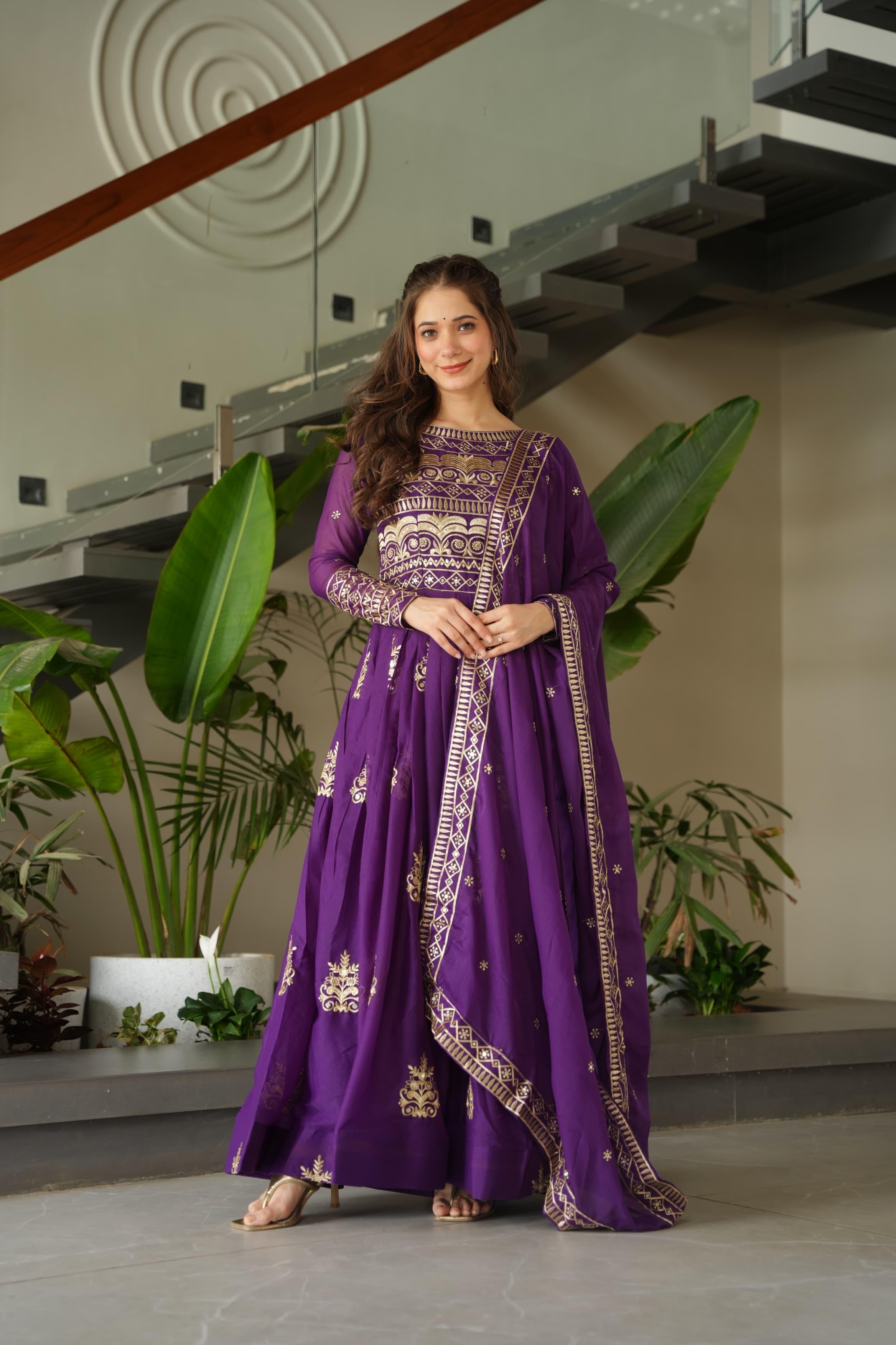 Embroidered Gown With Sequins Work And Dupatta