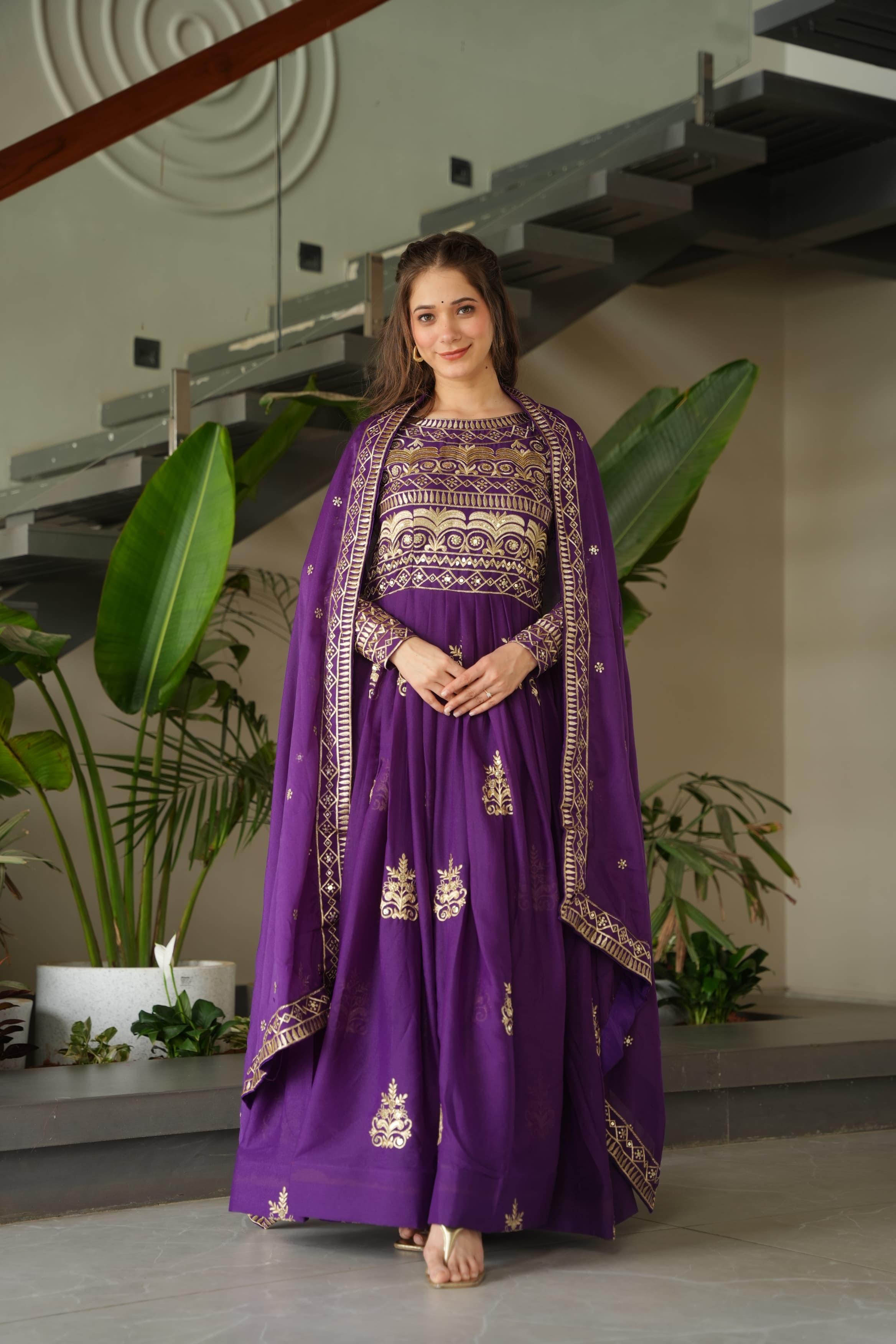 Embroidered Gown With Sequins Work And Dupatta