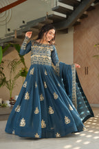 Embroidered Gown With Sequins Work And Dupatta