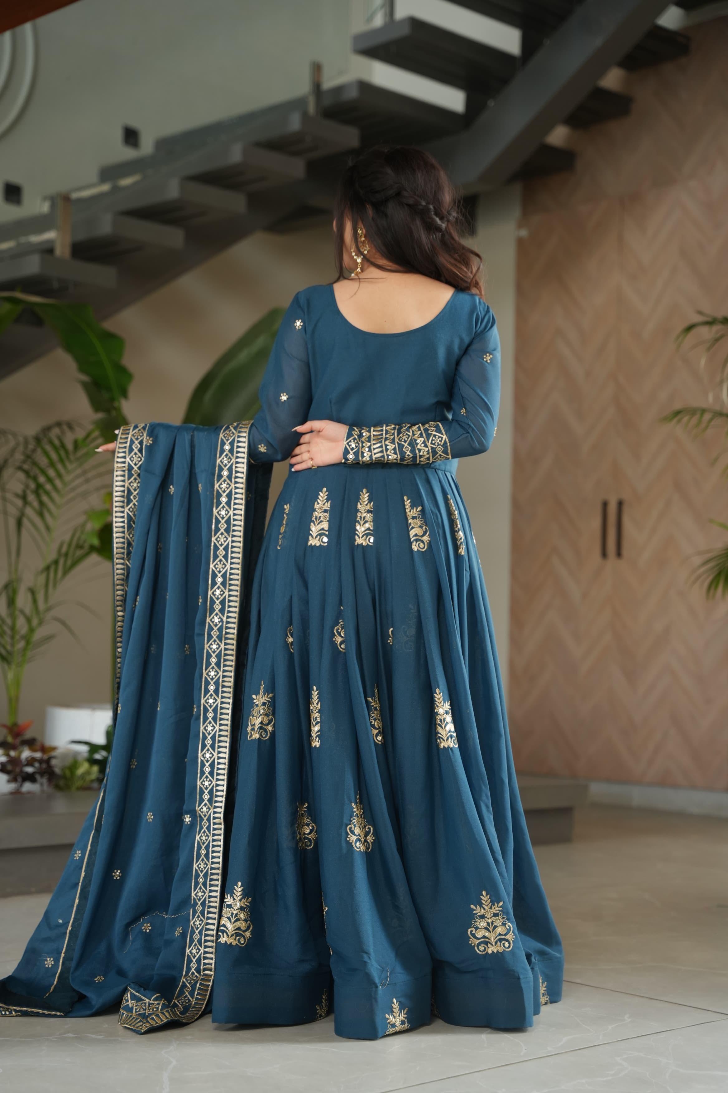 Embroidered Gown With Sequins Work And Dupatta