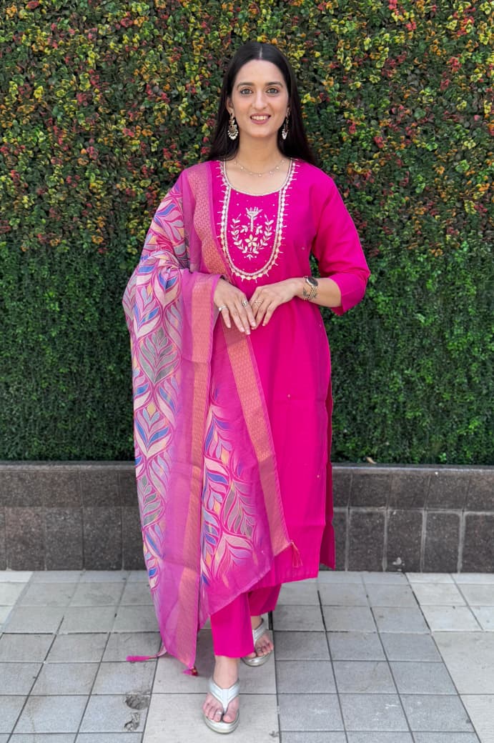 Traditional Pink Roman Silk Pant Suit Set