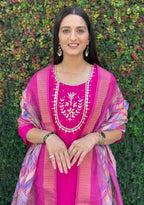 Traditional Pink Roman Silk Pant Suit Set