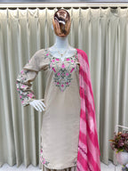 Beige Floral Fusion Kurta Set
