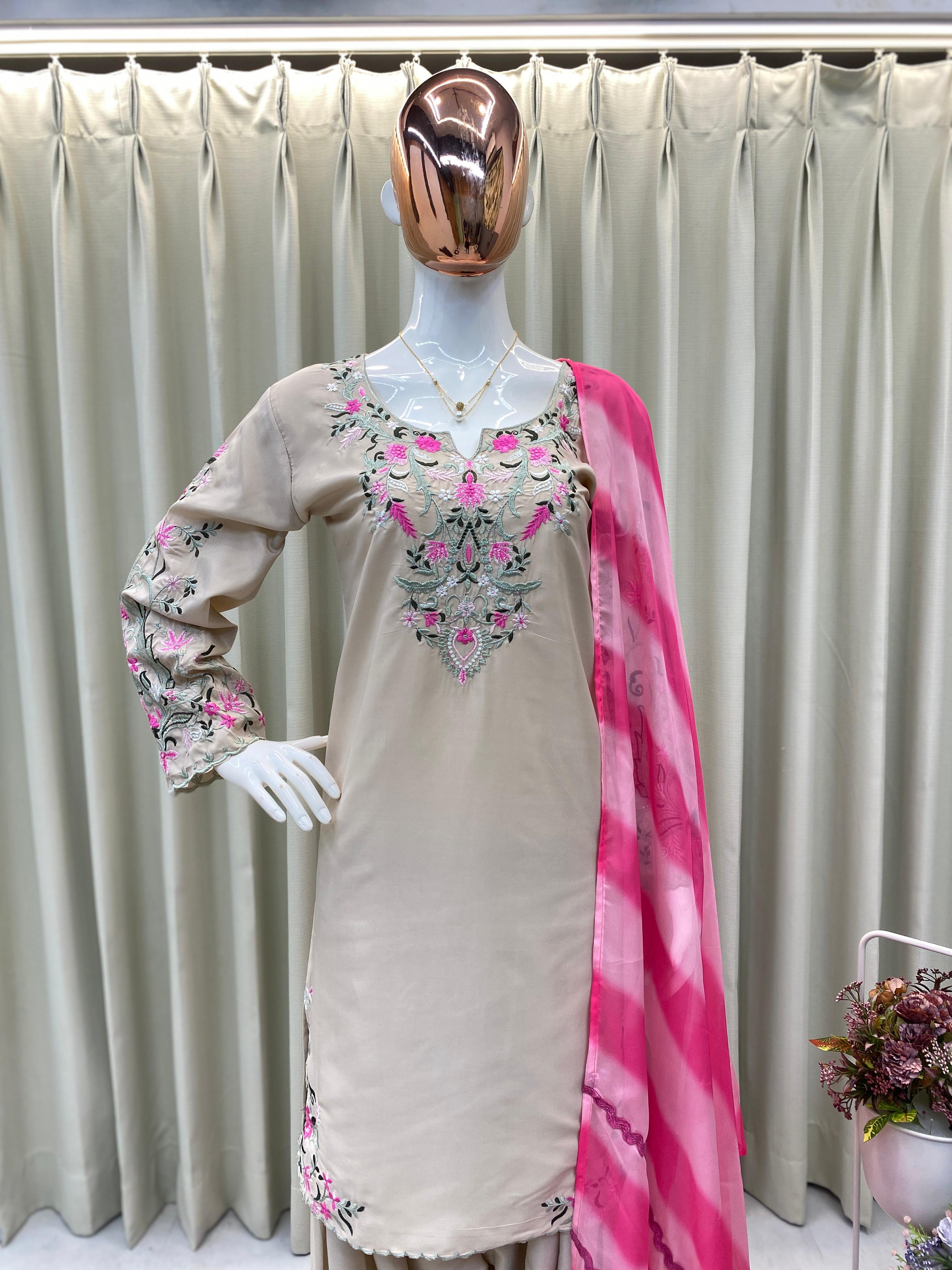 Beige Floral Fusion Kurta Set
