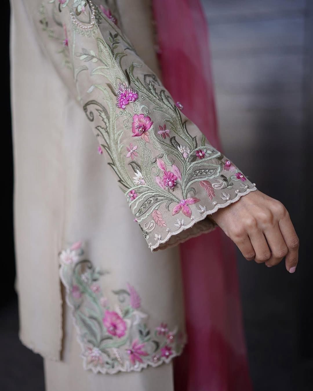 Beige Floral Fusion Kurta Set