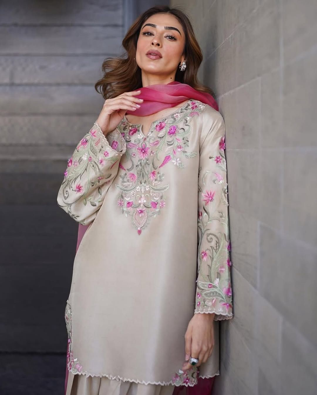 Beige Floral Fusion Kurta Set