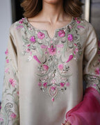Beige Floral Fusion Kurta Set