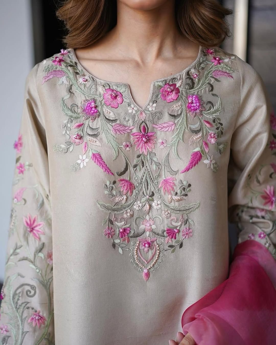 Beige Floral Fusion Kurta Set