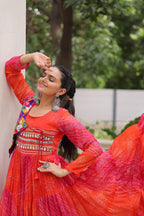 Leheriya Printed Gamthi Work Georgette Traditional Wear Gown
