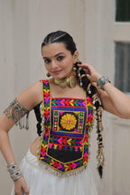 Festive Roman Fabric Lehenga with Kutchi Gamthi Embroidered Top