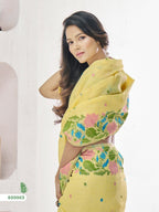 Linen Silk Blend Saree With Unstitched Blouse Piece