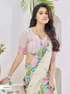 Linen Silk Blend Saree With Unstitched Blouse Piece