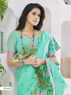 Linen Silk Blend Saree With Unstitched Blouse Piece
