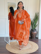 Women Embroidered Straight Kurta with Pants & Dupatta