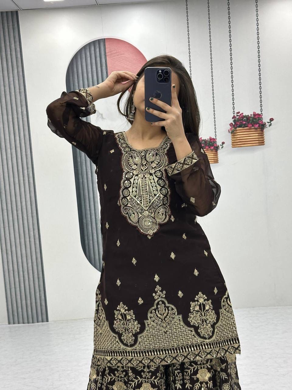 Georgette Embroidery Work Readymade Plazzo Suit