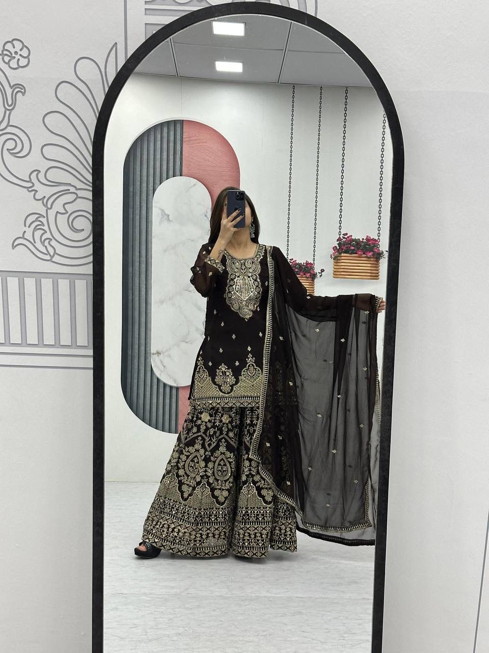 Georgette Embroidery Work Readymade Plazzo Suit