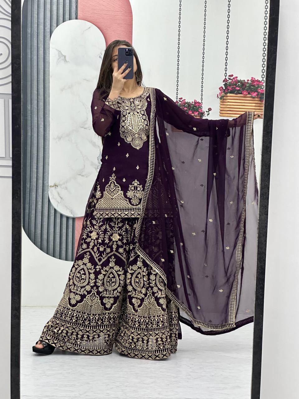 Georgette Embroidery Work Readymade Plazzo Suit
