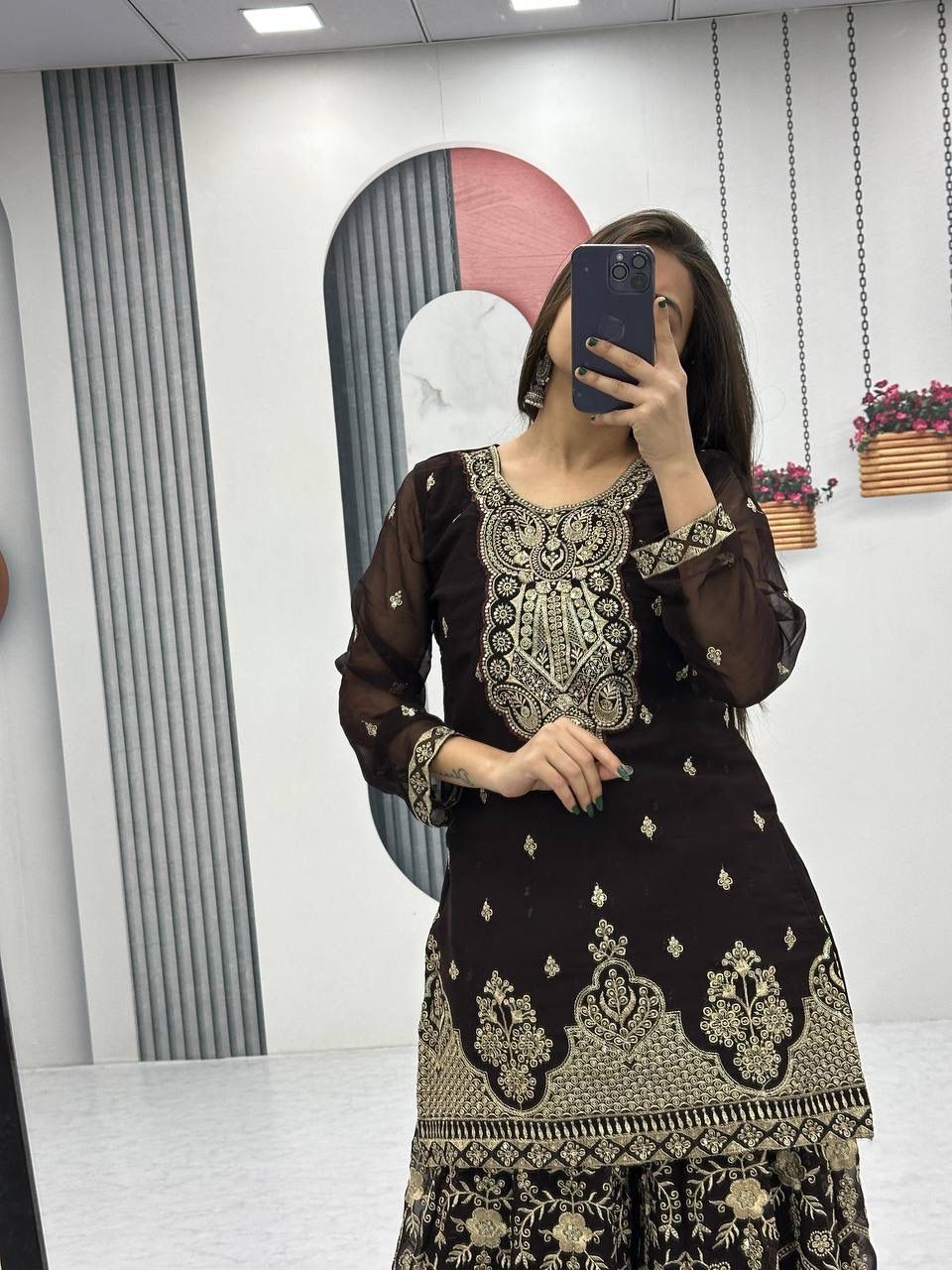 Georgette Embroidery Work Readymade Plazzo Suit