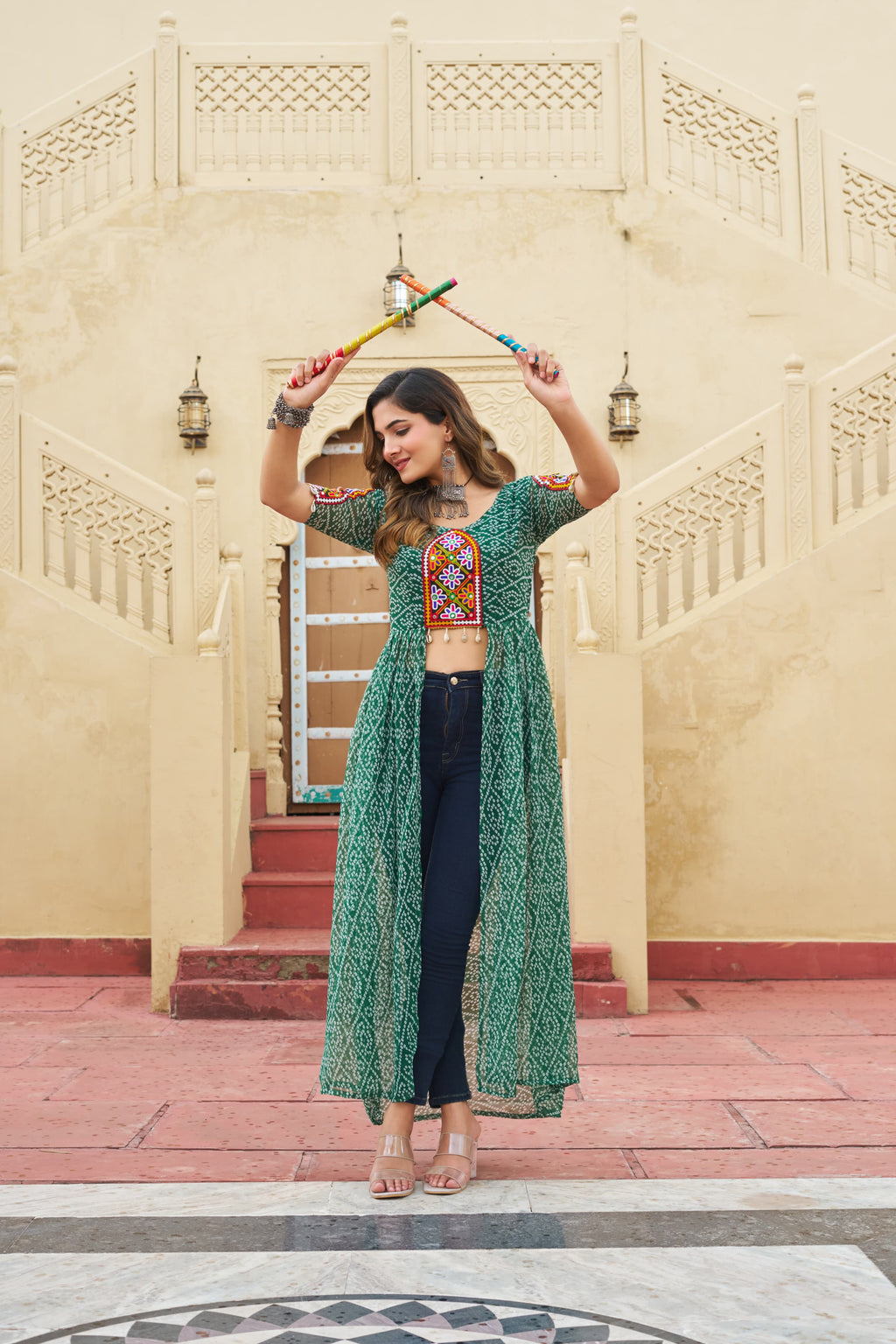 Bandhani Print Kurti in Georgette with Kutchi Embroidery