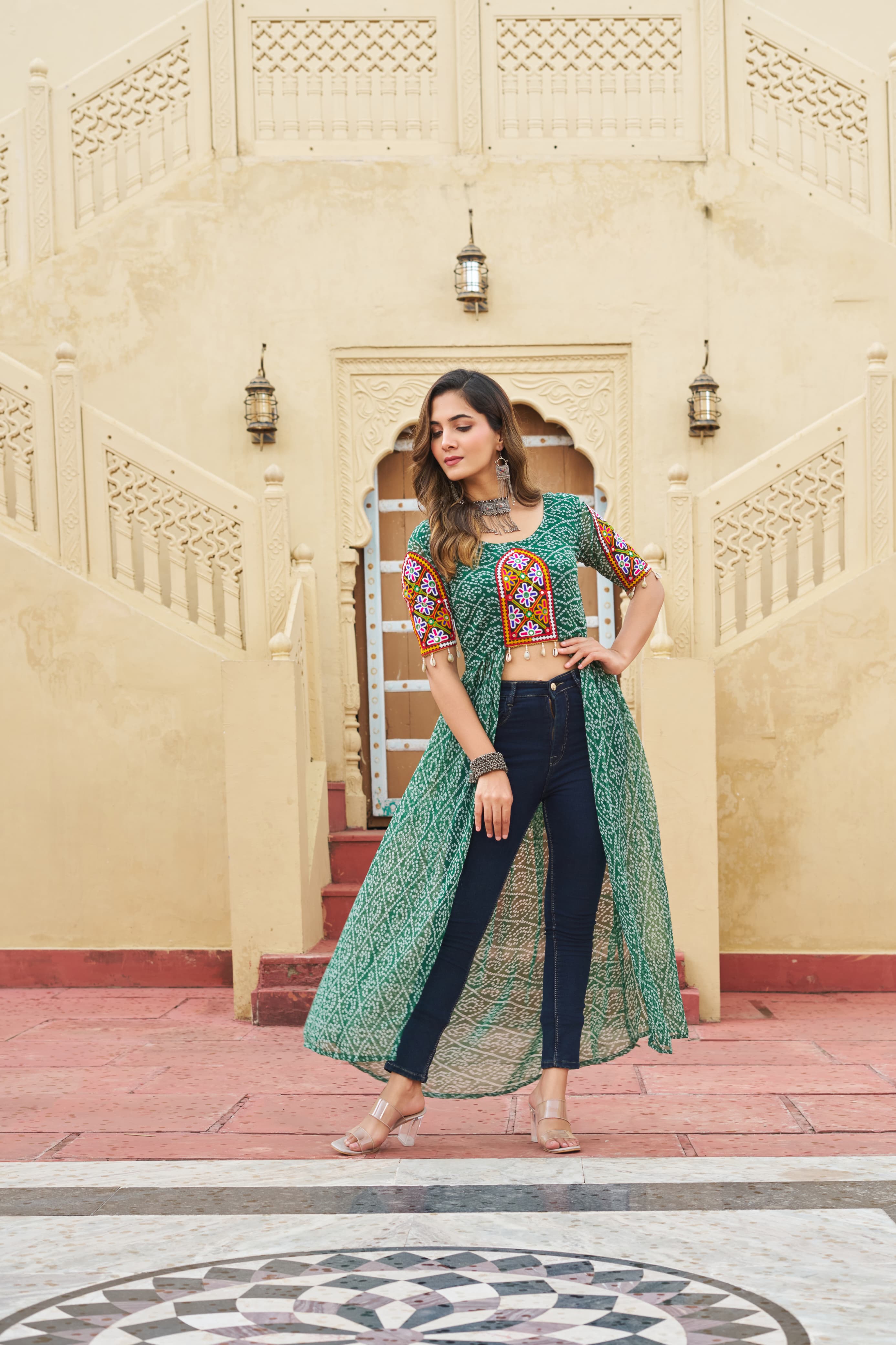 Bandhani Print Kurti in Georgette with Kutchi Embroidery