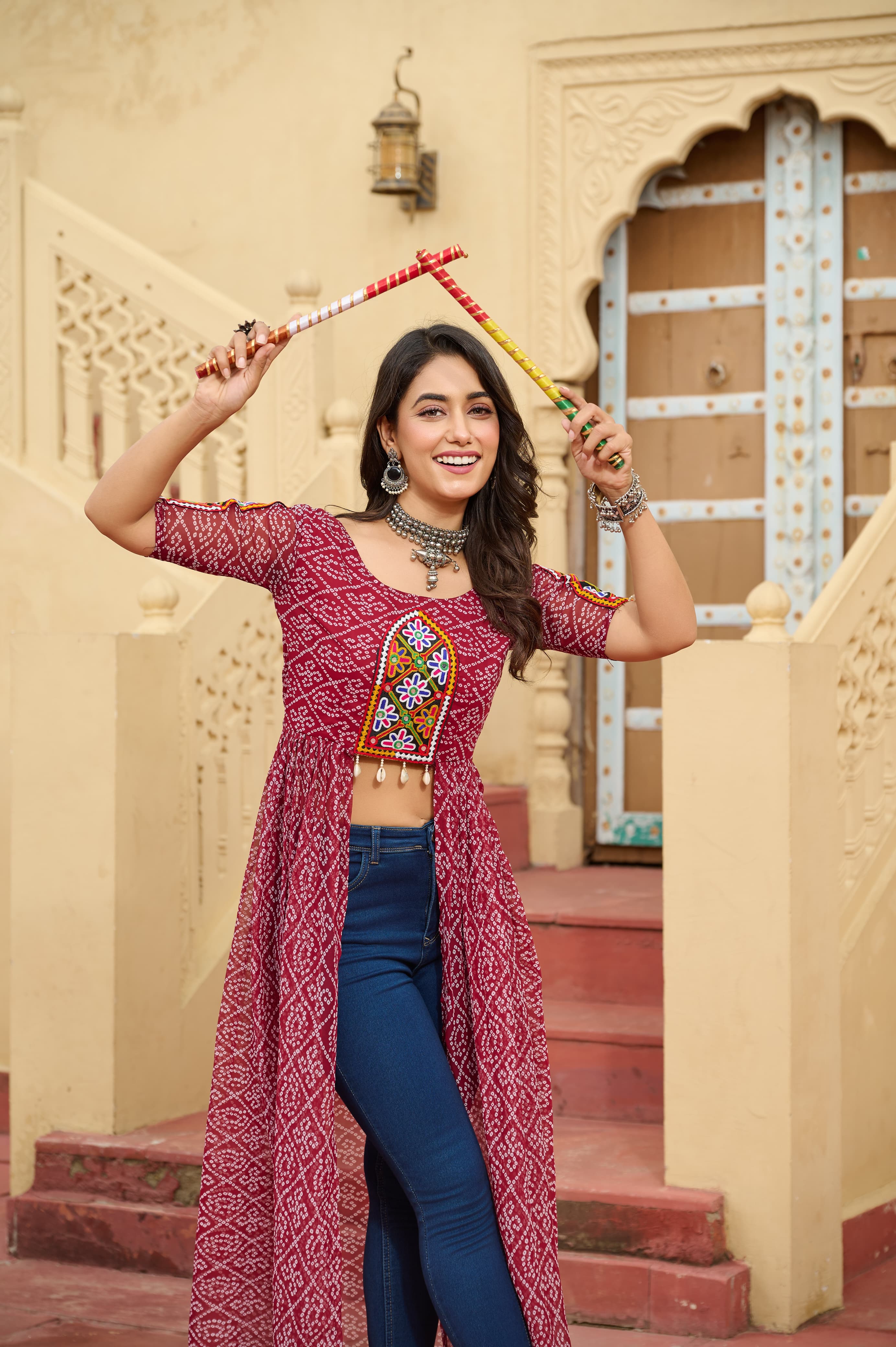 Bandhani Print Kurti in Georgette with Kutchi Embroidery